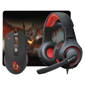Defender Zestaw myszy podkładka słuchawki Devourer MHP 006 3200DPI optyczna 6kl. przewodowa USB czarna w zestawie słuchawk