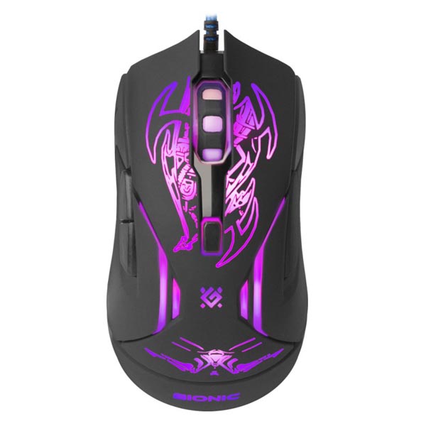 Defender Mysz Bionic GM 250L 3200DPI optyczna 6kl. przewodowa USB czarna z podkładką gamingową podświetlona