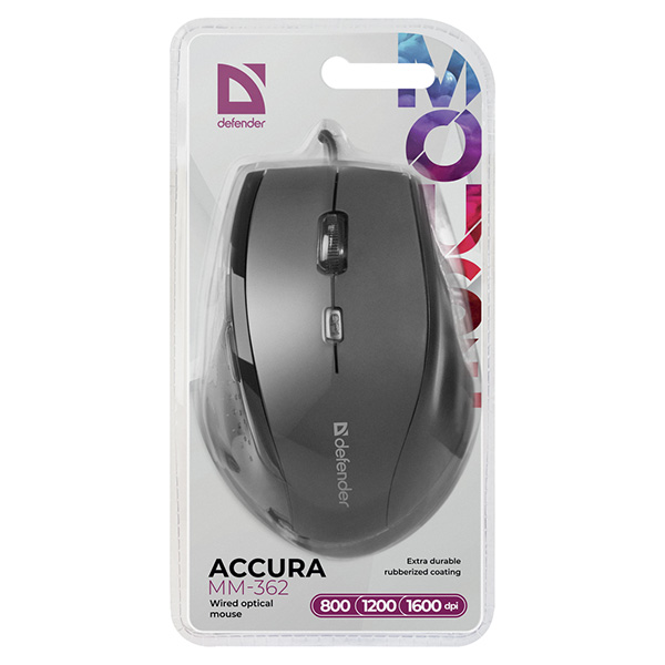 Defender Mysz Accura MM 362 1600DPI optyczna 6kl. przewodowa USB czarna biurowy - obrazek 4