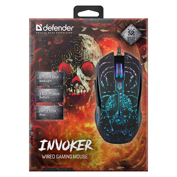 Defender Mysz Invoker GM 947 3200DPI optyczna 6kl. przewodowa USB czarna do gry podświetlona - obrazek 3