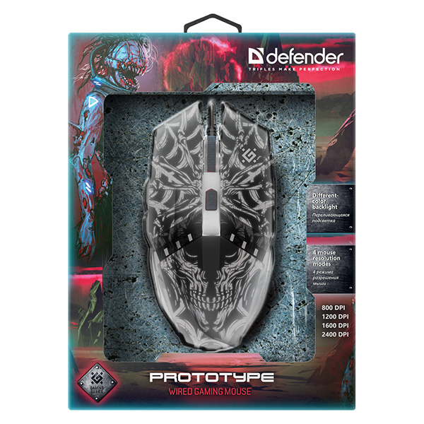 Defender Mysz Prototype GM 670L 2400DPI optyczna 6kl. przewodowa USB czarna do gry podświetlona - obrazek 4