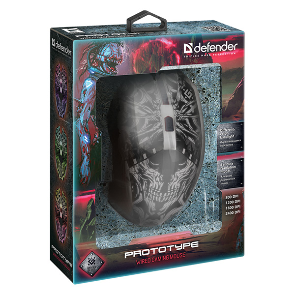 Defender Mysz Prototype GM 670L 2400DPI optyczna 6kl. przewodowa USB czarna do gry podświetlona - obrazek 5