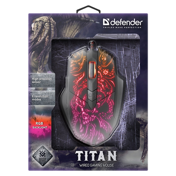 Defender Mysz Titan GM 650L 6400DPI optyczna 6kl. przewodowa USB czarna do gry podświetlona - obrazek 3