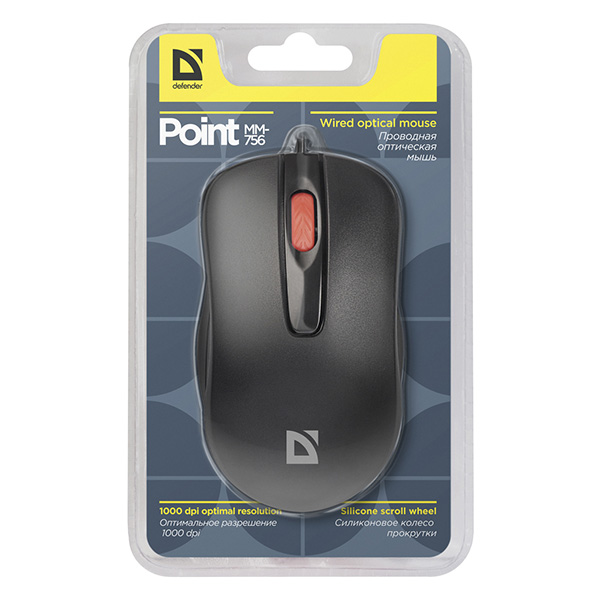 Defender Mysz Point MM 756 1000DPI optyczna 3kl. przewodowa USB czarna biurowy - obrazek 5
