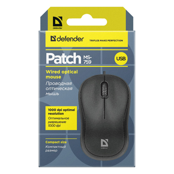 Defender Mysz Patch MS 759 1000DPI optyczna 3kl. przewodowa USB czarna biurowy kompaktowy - obrazek 5