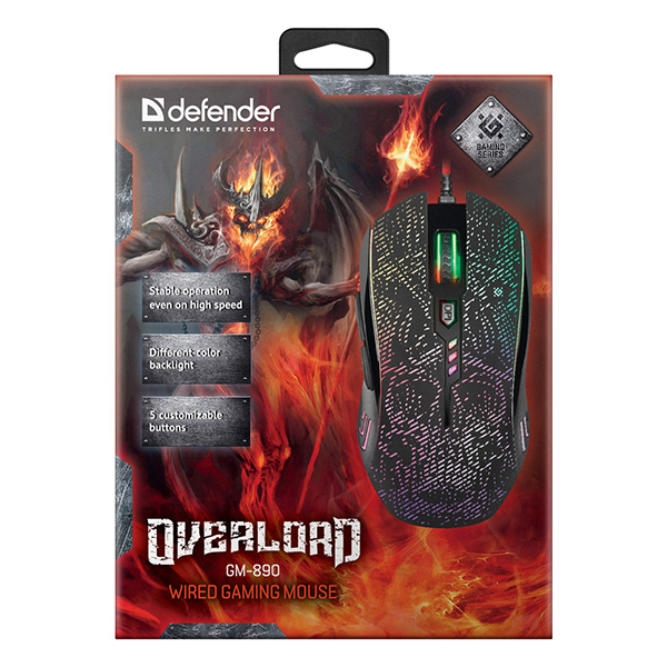 Defender Mysz OverLord GM 890 3200DPI optyczna 6kl. przewodowa USB czarna do gry RGB - obrazek 5