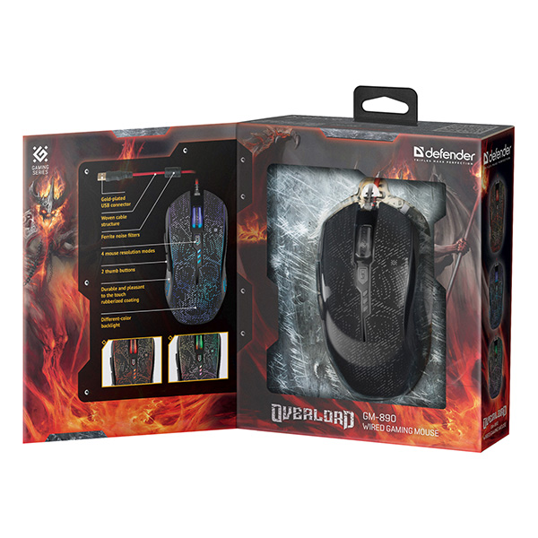 Defender Mysz OverLord GM 890 3200DPI optyczna 6kl. przewodowa USB czarna do gry RGB - obrazek 6