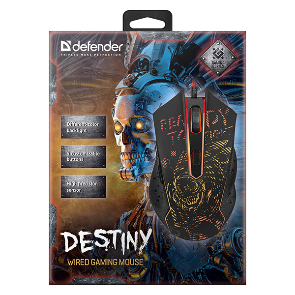 Defender Mysz Destiny GM 918 3200DPI optyczna 6kl. przewodowa USB czarna do gry podświetlona - obrazek 3