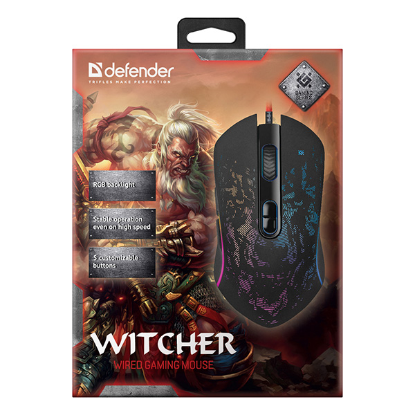 Defender Mysz Witcher GM 990 3200DPI optyczna 7kl. przewodowa USB czarna do gry RGB - obrazek 2