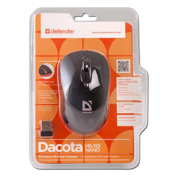 Defender Mysz Dacota MS 155 2000DPI 2.4 GHz laserowa 4kl. bezprzewodowa czarna 1 szt AA - obrazek 4