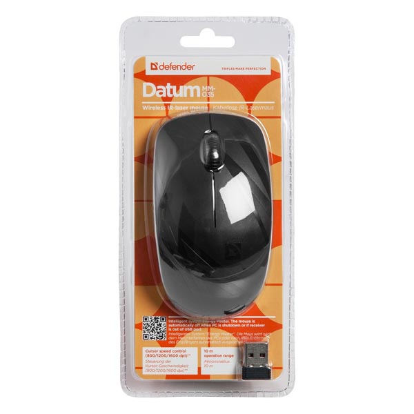 Defender Mysz Datum MM 035 B 1600DPI 2.4 GHz laserowa 3kl. bezprzewodowa czarna 1 szt AA - obrazek 5