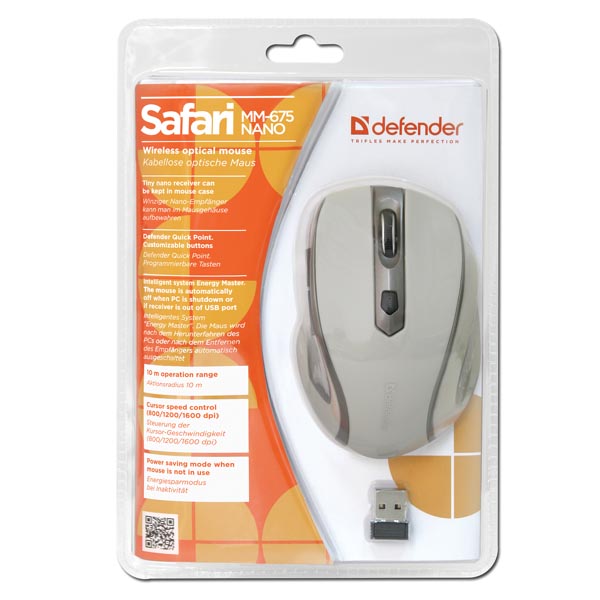 Defender Mysz Safari MM 675 1600DPI 2.4 GHz optyczna 6kl. bezprzewodowa szara 1 szt AA - obrazek 4