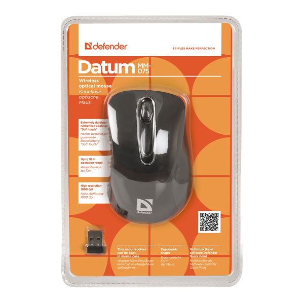 Defender Mysz Datum MM 075 1000DPI optyczna 5kl. bezprzewodowa czarna 2 szt AA - obrazek 5