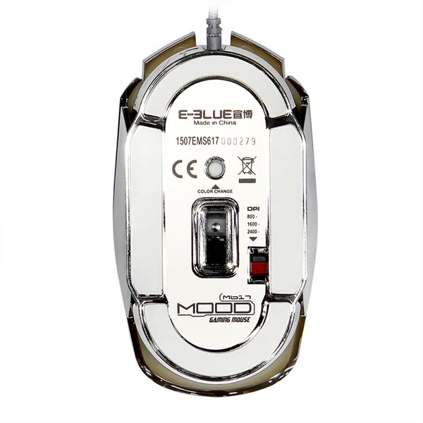 E blue Mysz MOOD 2400DPI optyczna 3kl. przewodowa USB srebrna 7 kolorow poświetlenia e box - obrazek 6