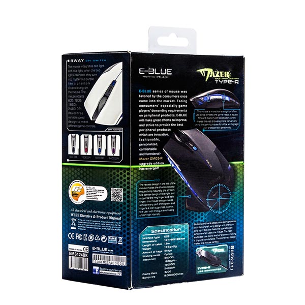 E blue Mysz Mazer R 2400DPI optyczna 6kl. przewodowa USB czarna - obrazek 7