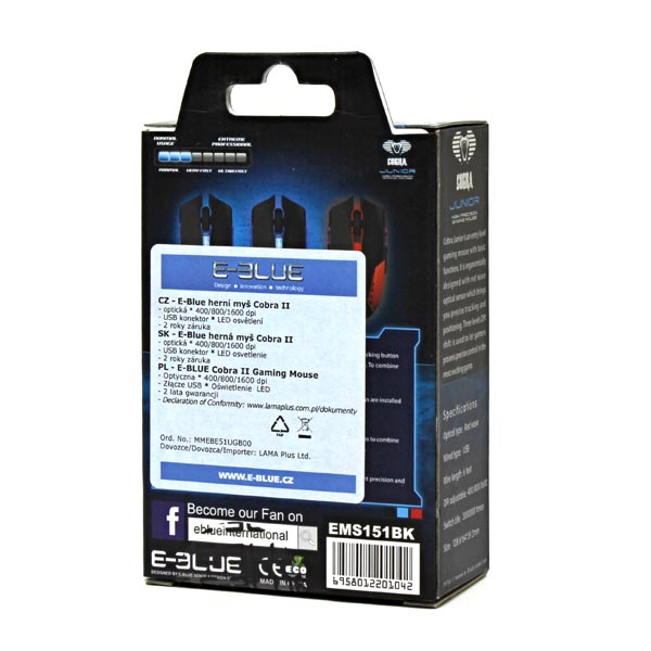 E blue Mysz Cobra II 1600DPI optyczna 6kl. przewodowa USB czarna - obrazek 7