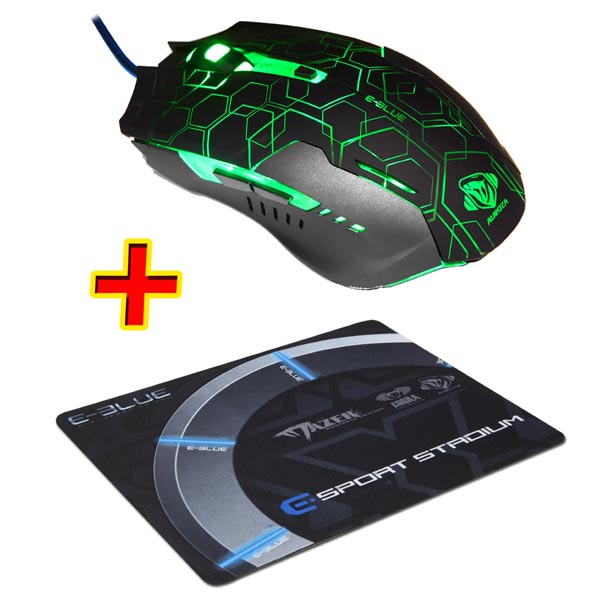 E blue Mysz Auroza EMS636 Hexagon 2500DPI optyczna 6kl. przewodowa USB czarna do gry PROMO