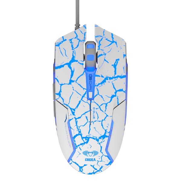 E blue Mysz Cobra 2500DPI optyczna 6kl. przewodowa USB biało niebieska do gry e box - obrazek 5
