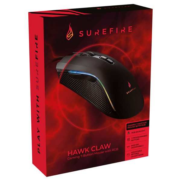 Surefire mysz Hawk Claw Gaming 6400DPI optyczna 7kl. przewodowa USB czarna dla gracza RGB - obrazek 7
