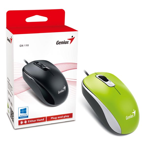 Genius Mysz DX 110 1000DPI optyczna 3kl. przewodowa USB zielona - obrazek 2