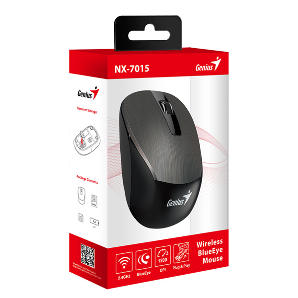 Genius Mysz NX 7015 1600DPI 2.4 GHz optyczna 3kl. bezprzewodowa czekoladowy 1 szt AA Blue eye sensor - obrazek 2