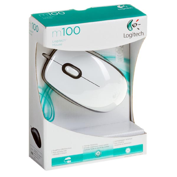 Logitech Mysz M100 1000DPI optyczna 2kl. przewodowa USB biała uniwersalny - obrazek 3