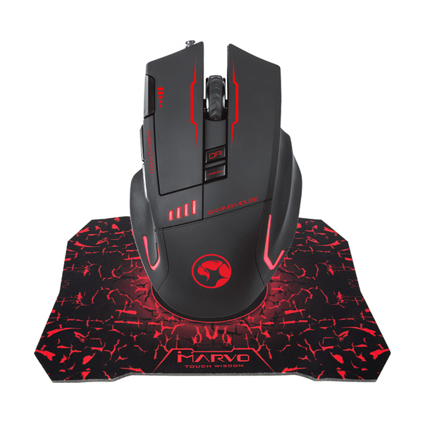 Marvo Mysz G909L+G1 7200DPI optyczna 8kl. przewodowa USB czarno czerwona do gry z podkładką - obrazek 6