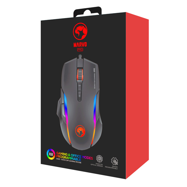 Marvo Mysz G945 10000DPI optyczna 9kl. przewodowa USB czarna do gry podświetlenie RGB - obrazek 5