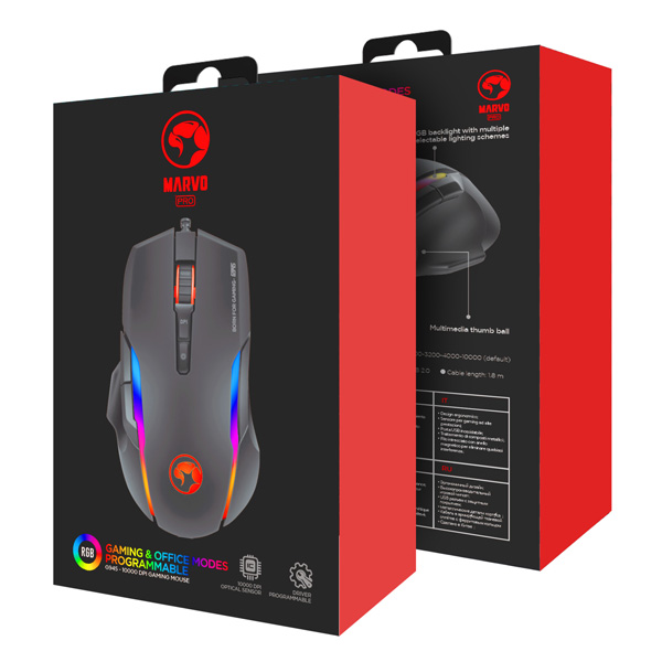 Marvo Mysz G945 10000DPI optyczna 9kl. przewodowa USB czarna do gry podświetlenie RGB - obrazek 6