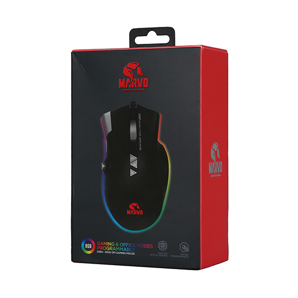Marvo Mysz G960 9000DPI optyczna 12kl. przewodowa USB czarna do gry podświetlana boczny joystick - obrazek 5