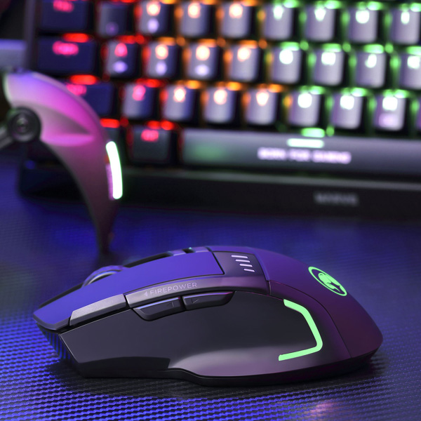 Marvo Mysz M720W 4800DPI 2.4 GHz optyczna 8kl. bezprzewodowa czarna 1 szt AA Nano odbiornik podświetlona - obrazek 8