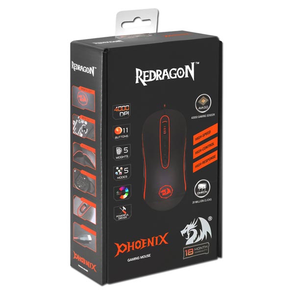Redragon Mysz Phoenix 4000DPI optyczna 11kl. przewodowa USB czarna do gry - obrazek 3