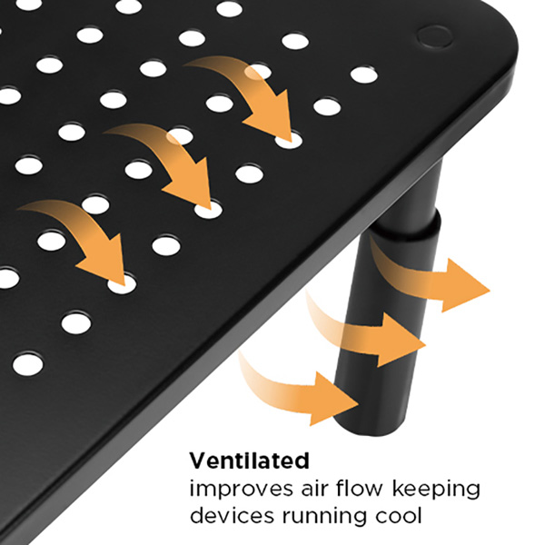 Podstawa pod monitor regulowana wysokość otwory wentylacyjne szuflada czarny metal tworzywo 20 kg nośność Powerton ergo - obrazek 11