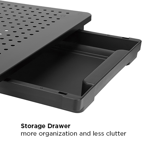 Podstawa pod monitor regulowana wysokość otwory wentylacyjne szuflada czarny metal tworzywo 20 kg nośność Powerton ergo - obrazek 12