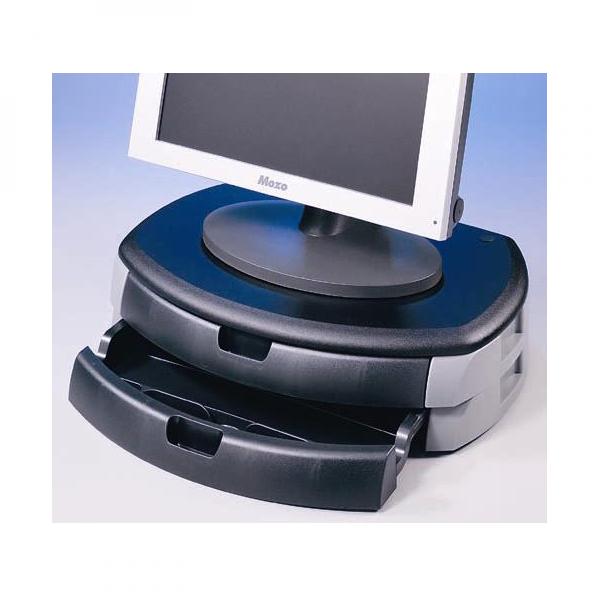 Podstawa pod monitor z dwiema szufladami czarny tworzywo sztuczne wzmocnione 40 kg nośność ergo - obrazek 2