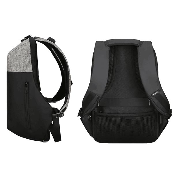 Plecak na notebook 156 Inch NB008 czarno szary poliester polietylen nylon z zabezpieczeniem antykradzieżowym - obrazek 2