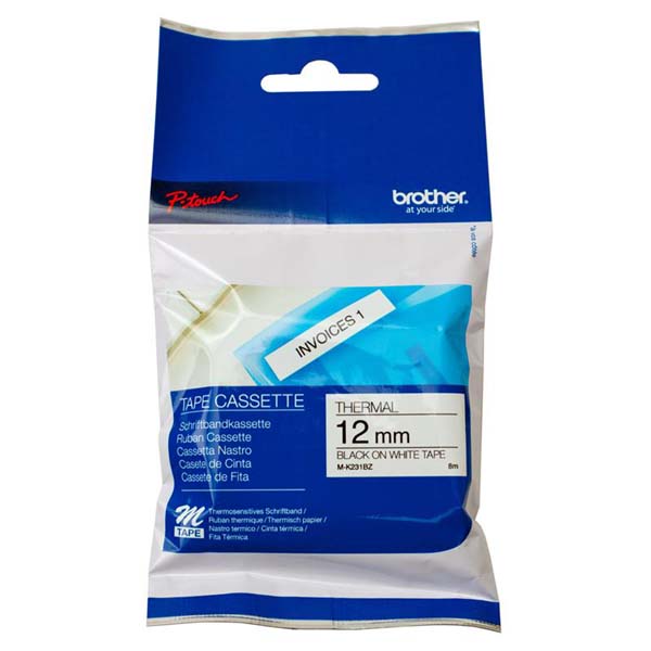 Brother oryginalny taśma do drukarek etykiet Brother TM K231 czarny druk biały podkład nielaminowany 8m 12mm
