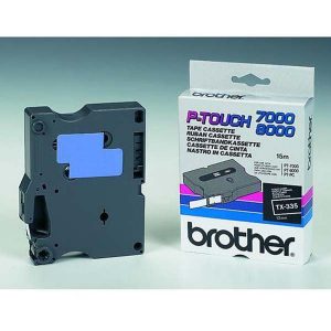 Brother oryginalny taśma do drukarek etykiet Brother TX 335 biały druk czarny podkład laminowane 15m 12mm
