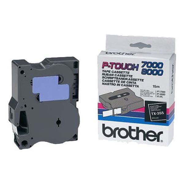 Brother oryginalny taśma do drukarek etykiet Brother TX 355 biały druk czarny podkład laminowane 8m 24mm