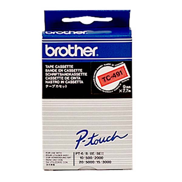 Brother oryginalny taśma do drukarek etykiet Brother TC 491 czarny druk czerwony podkład laminowane 7.7m 9mm - obrazek 2
