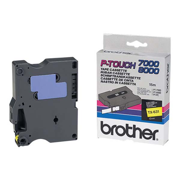 Brother oryginalny taśma do drukarek etykiet Brother TX 631 czarny druk żołty podkład laminowane 8m 12mm