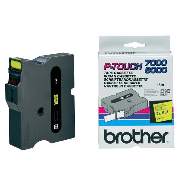 Brother oryginalny taśma do drukarek etykiet Brother TX 651 czarny druk żołty podkład laminowane 8m 24mm