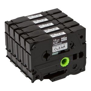 Brother oryginalny taśma do drukarek etykiet Brother HGE 131 czarny druk przezroczysty podkład 8m 12mm 5 SZT. W OPAKOWANIU