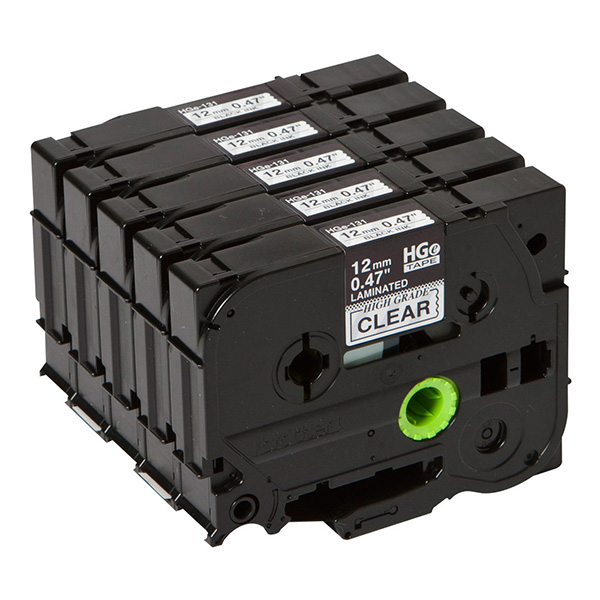 Brother oryginalny taśma do drukarek etykiet Brother HGE 131 czarny druk przezroczysty podkład 8m 12mm 5 SZT. W OPAKOWANIU