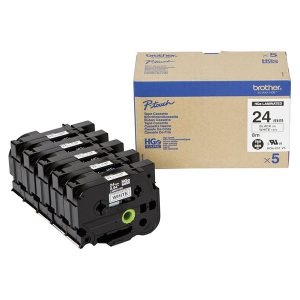 Brother oryginalny taśma do drukarek etykiet Brother HGE 251 czarny druk biały podkład 8m 24mm 5 SZT. W OPAKOWANIU CENA ZA