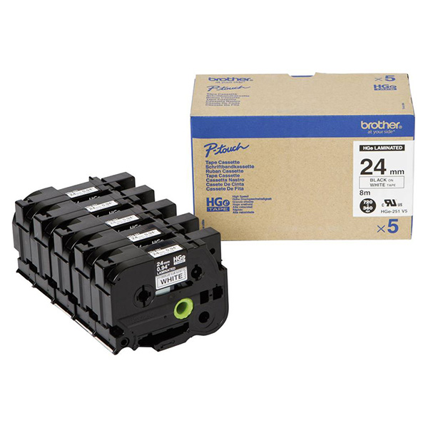 Brother oryginalny taśma do drukarek etykiet Brother HGE 251 czarny druk biały podkład 8m 24mm 5 SZT. W OPAKOWANIU CENA ZA