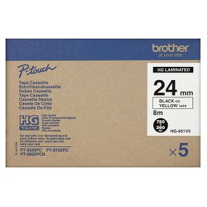 Brother oryginalny taśma do drukarek etykiet Brother HGE 651 czarny druk żołty podkład 8m 24mm 5 SZT. W OPAKOWANIU CENA ZA