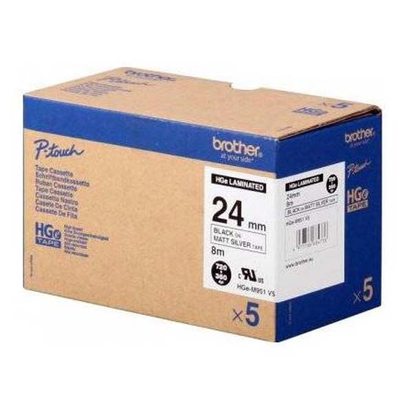 Brother oryginalny taśma do drukarek etykiet Brother HGE M951 czarny druk srebny mat podkład 8m 24mm 5 SZT. W OPAKOWANIU CE