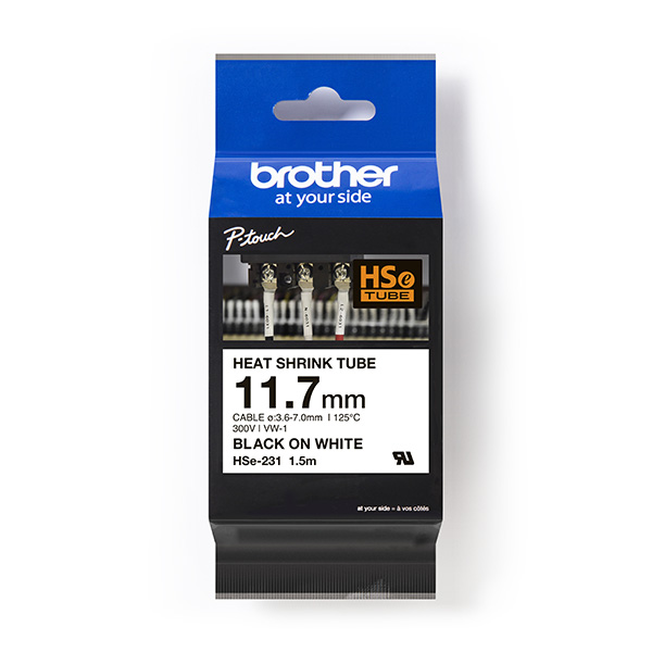 Brother oryginalny taśma do drukarek etykiet Brother HSE 231 czarny druk biały podkład 1.5m 11.7mm