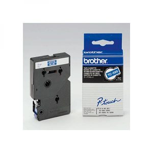 Brother oryginalny taśma do drukarek etykiet Brother TC 595 biały druk niebieski podkład laminowane 7.7m 9mm